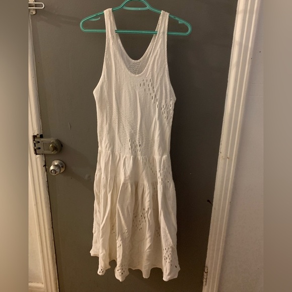 White Sleeveless Knit drop waist crochet dress - Picture 1 of 3